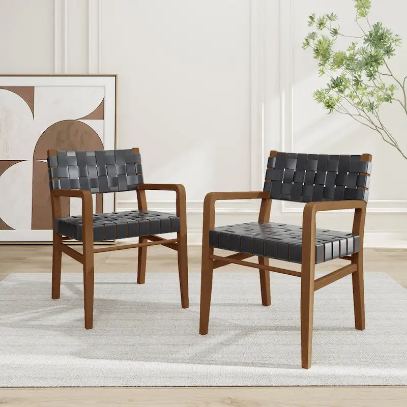 Chaises de salle à manger Morden en bois d'hévéa tressé avec accoudoirs (lot de 2)