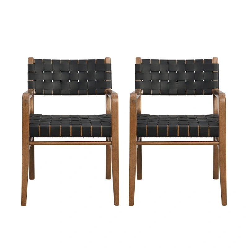 Chaises de salle à manger Morden en bois d'hévéa tressé avec accoudoirs (lot de 2)