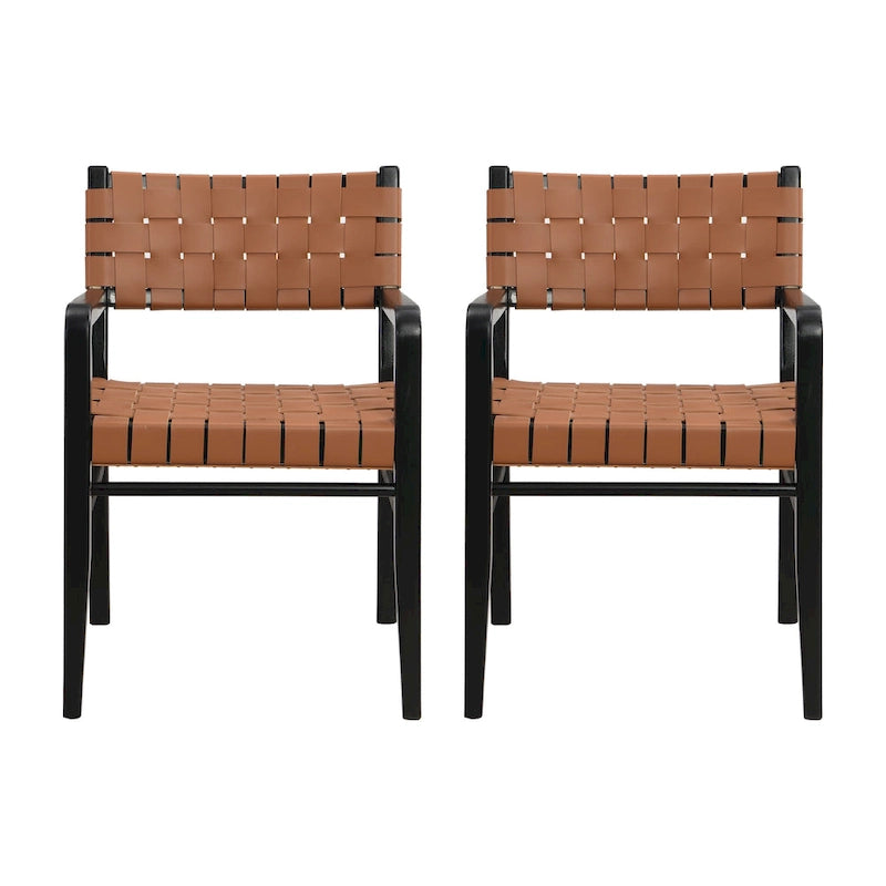 Chaises de salle à manger Morden en bois d'hévéa tressé avec accoudoirs (lot de 2)