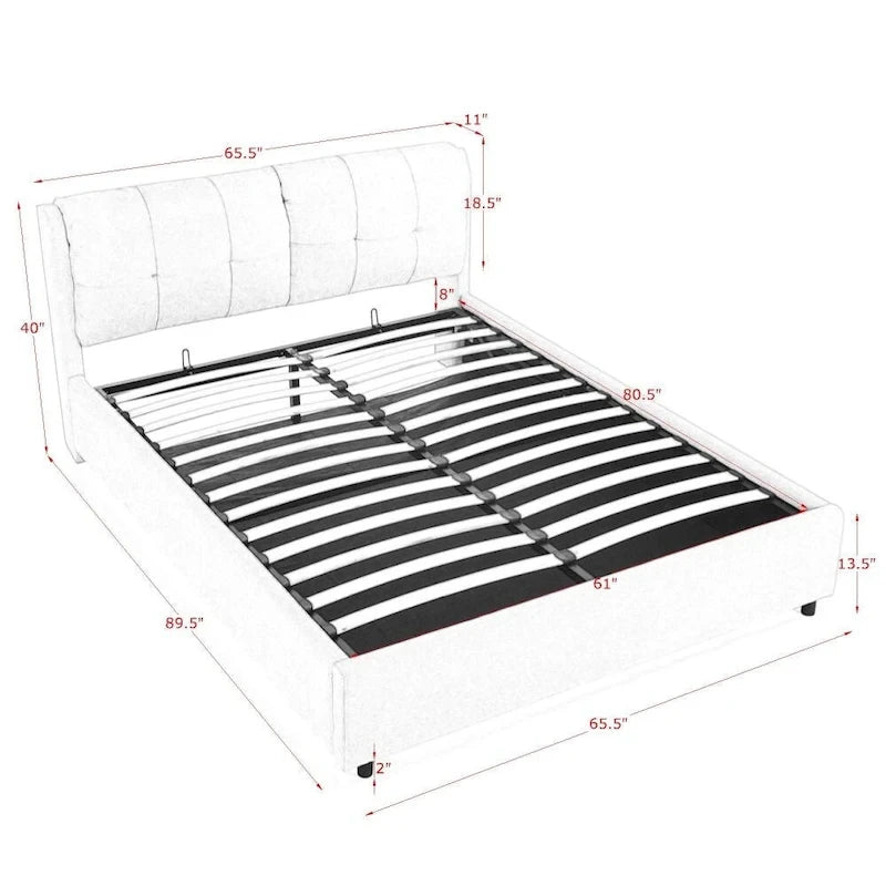 Lit plateforme rembourré de rangement avec tête de lit pour grand lit/très grand lit